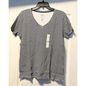 Croft & Barrow Women's Essential V-Neck Tee Size M, Navy Micro Ratan NWT